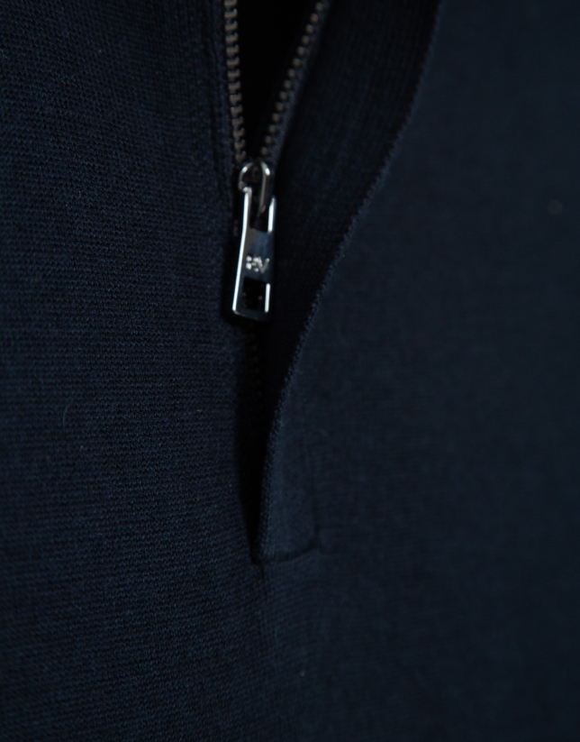 Navy wool zip-neck sweater