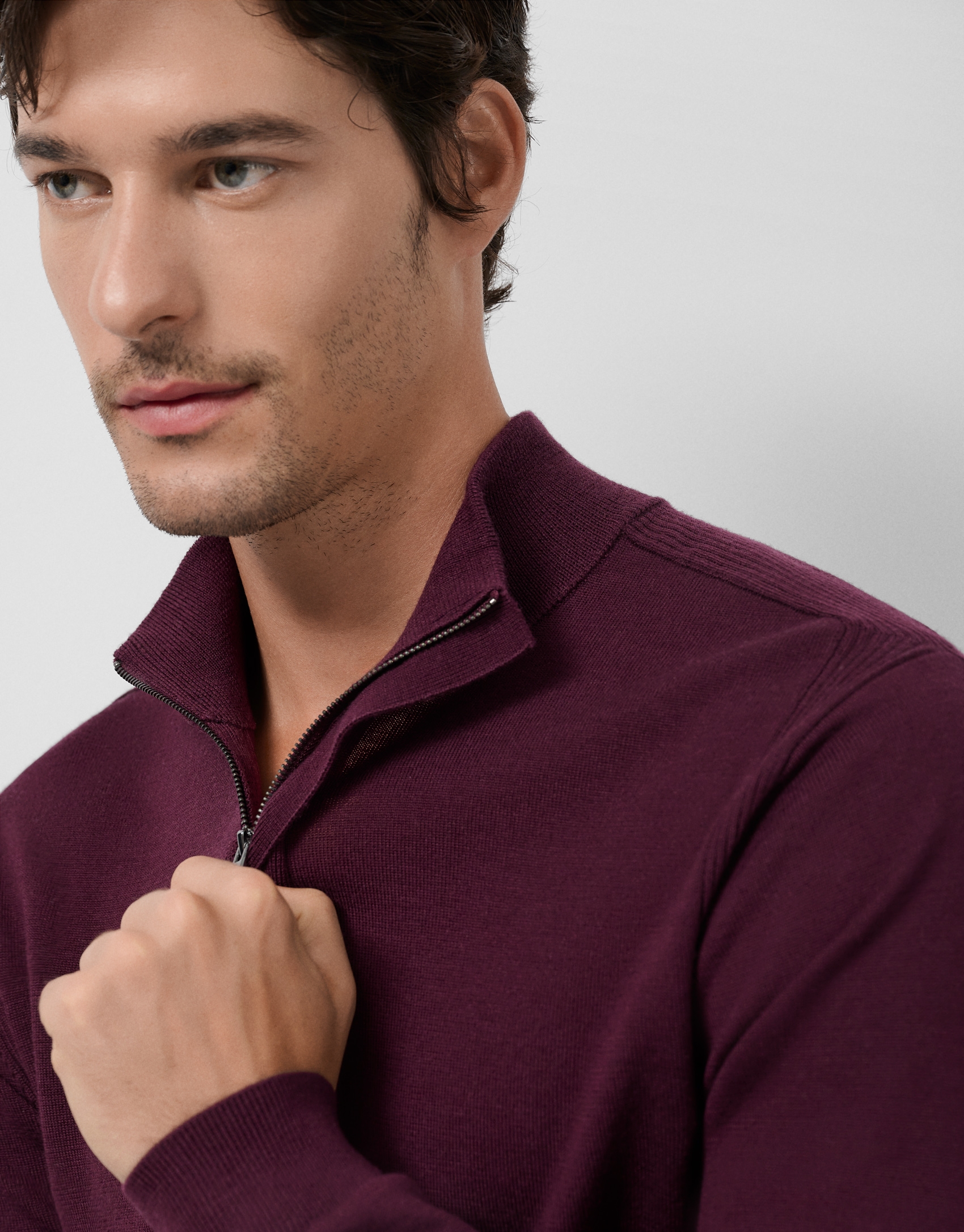 Plum wool zip-neck sweater