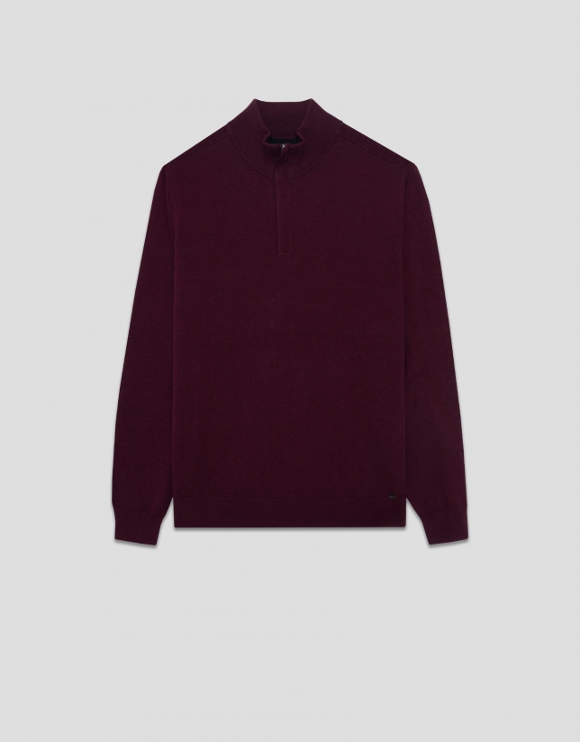 Plum wool zip-neck sweater