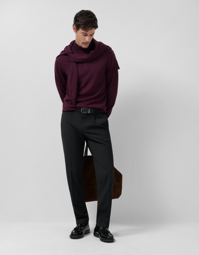 Plum wool zip-neck sweater