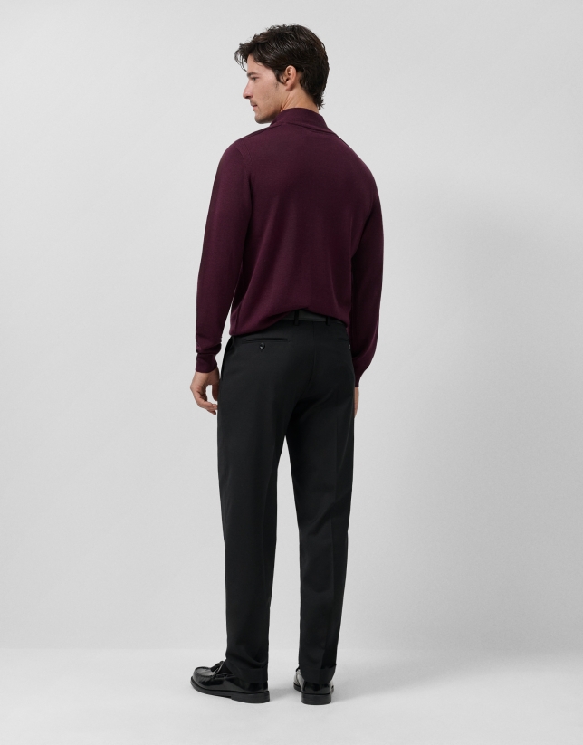 Plum wool zip-neck sweater