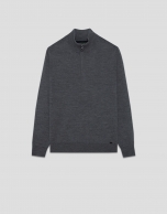 Jersey lana cuello cremallera gris melange