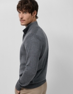 Jersey lana cuello cremallera gris melange