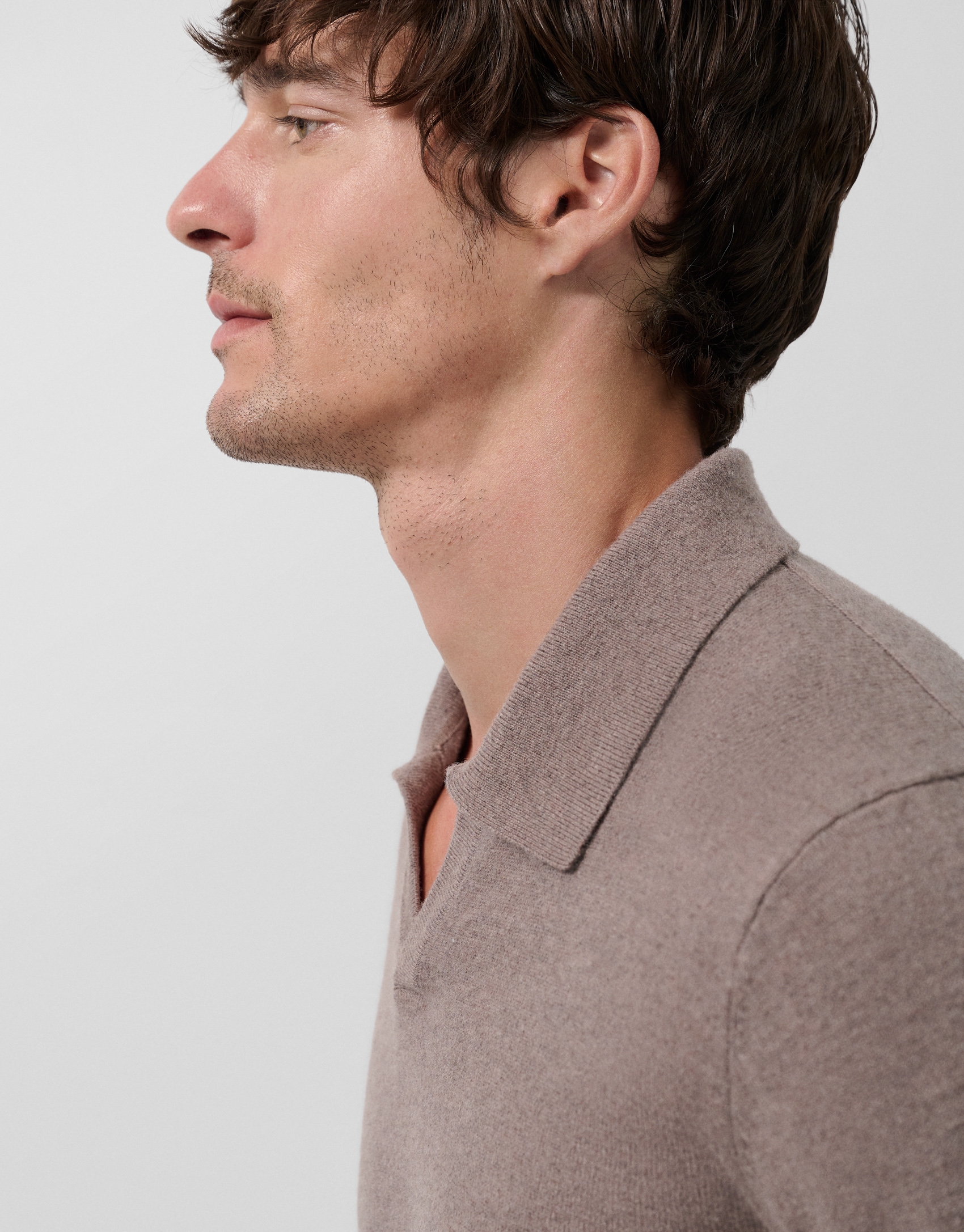 Jersey cuello polo visón oscuro melange