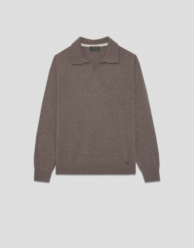 Jersey cuello polo visón oscuro melange