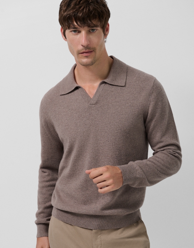 Jersey cuello polo visón oscuro melange