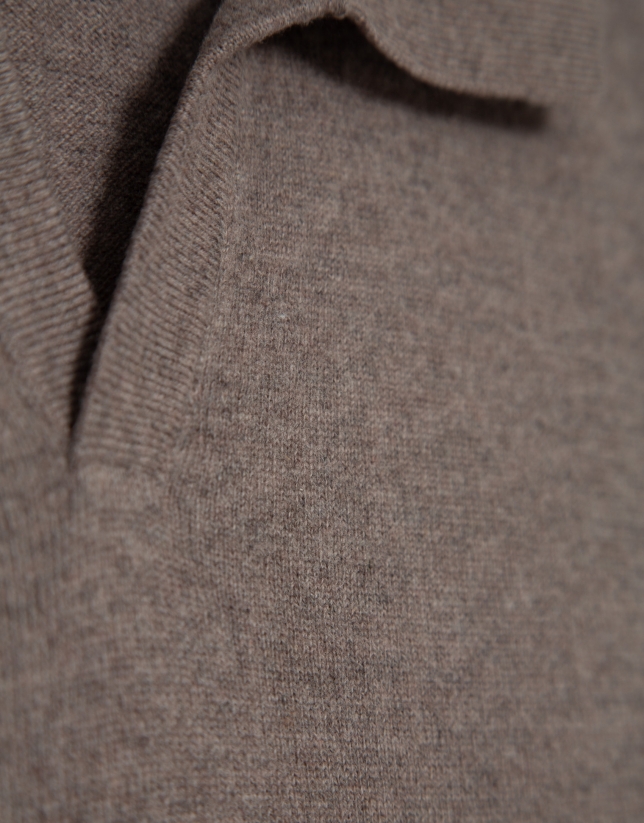 Jersey cuello polo visón oscuro melange