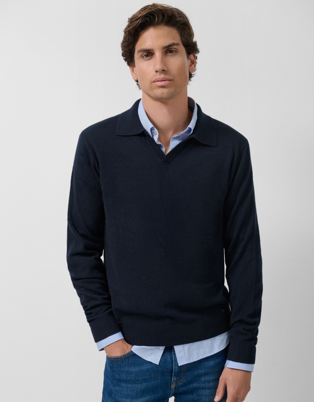 Jersey cuello polo marino