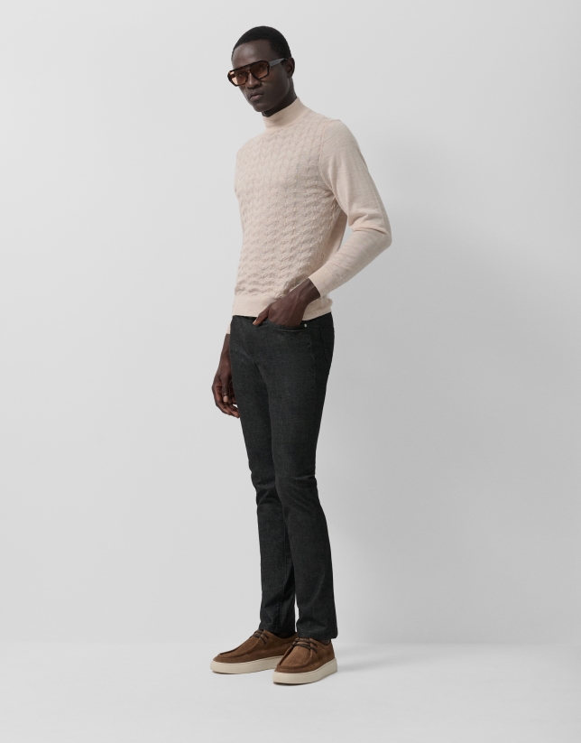 Light mink wool sweater with fantasy work