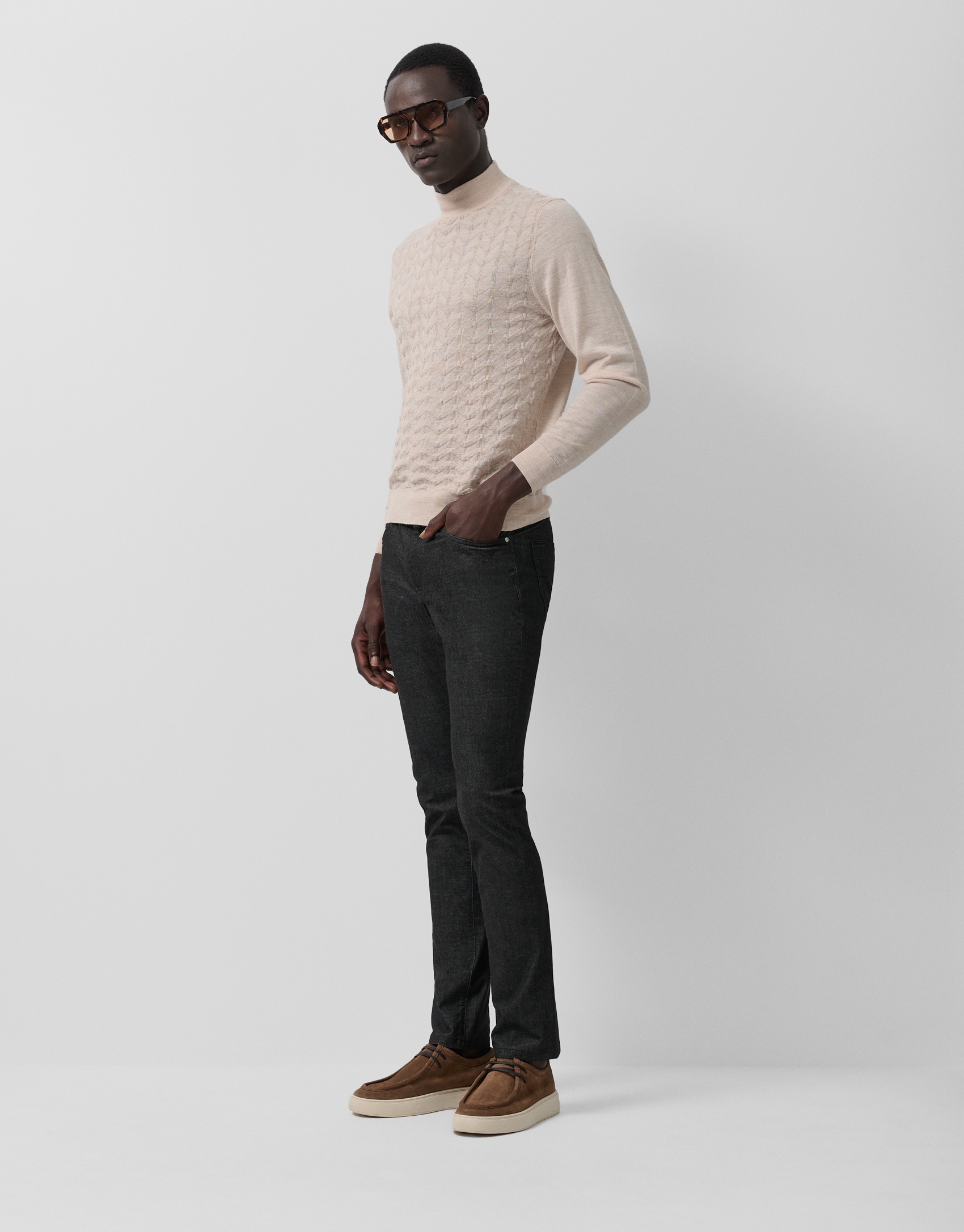 Light mink wool sweater with fantasy work