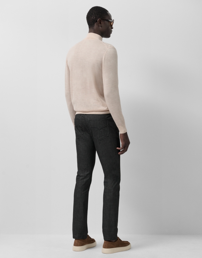 Light mink wool sweater with fantasy work