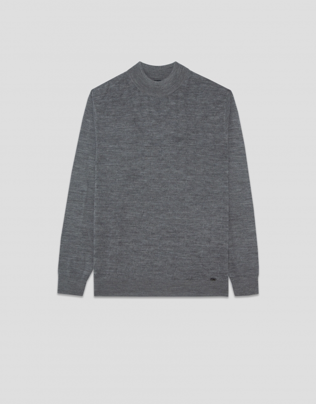 Grey melange wool sweater with fancy work