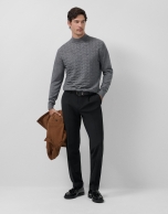 Grey melange wool sweater with fancy work