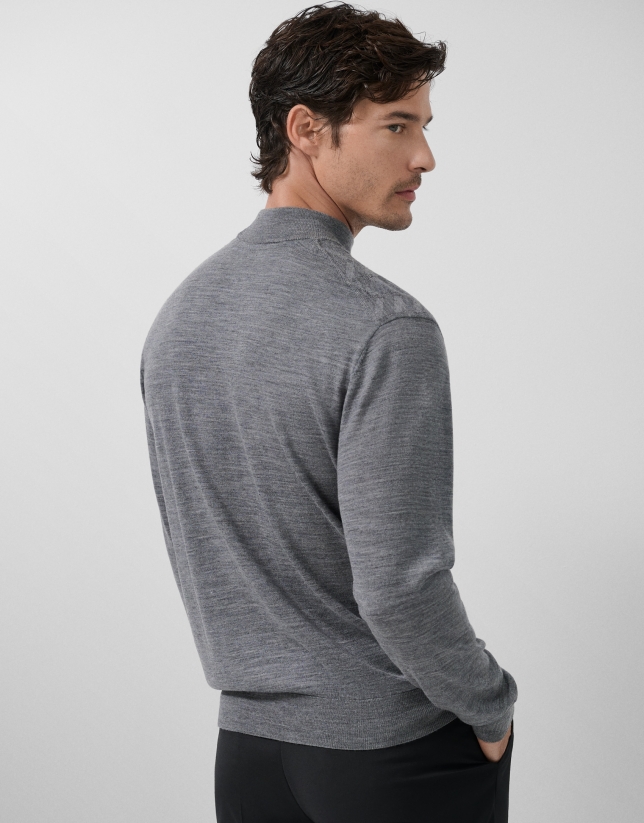 Grey melange wool sweater with fancy work