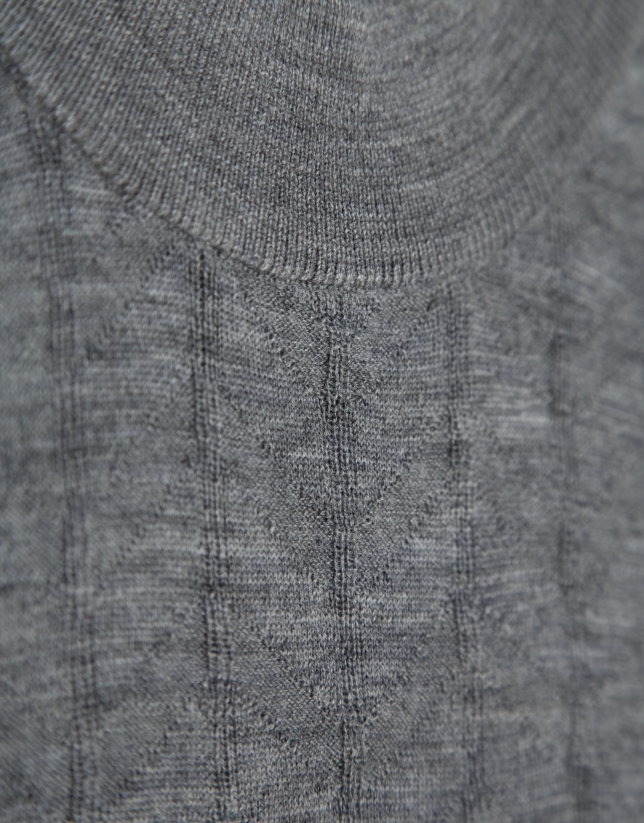 Grey melange wool sweater with fancy work