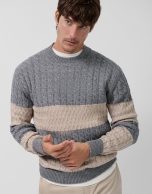 Jersey rayas y ochos lana gris melange y crudo