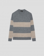 Jersey rayas y ochos lana gris melange y crudo