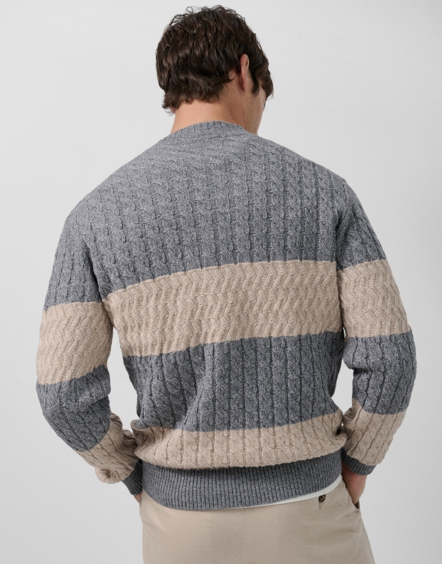 Jersey rayas y ochos lana gris melange y crudo