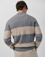 Jersey rayas y ochos lana gris melange y crudo