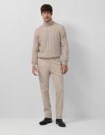 Sand-colored melange turtleneck sweater