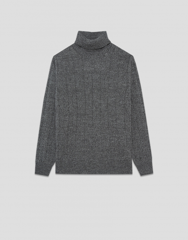 Jersey cuello alto trabajado color gris melange oscuro