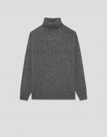 Jersey cuello alto trabajado color gris melange oscuro