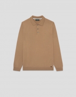 Jersey cuello tipo polo tricotado camel