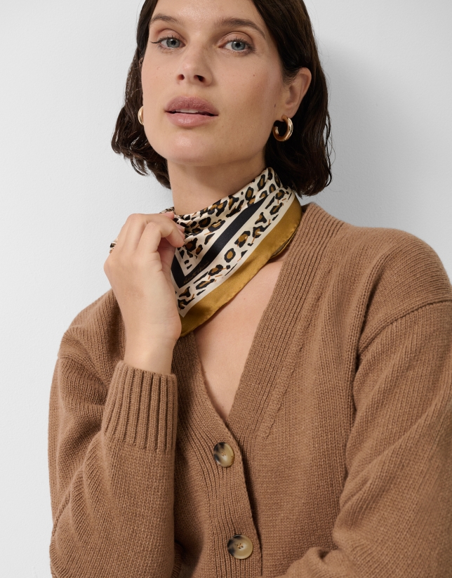 Camel animal print silk scarf