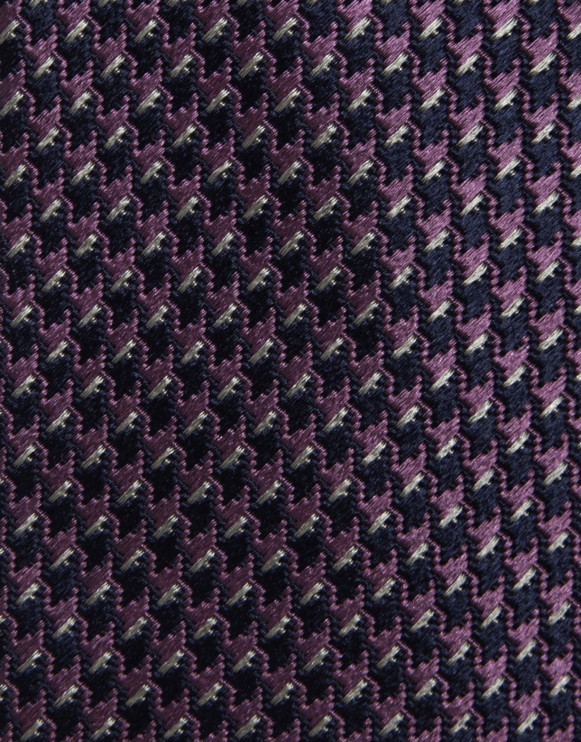Pink/navy/white houndstooth silk tie