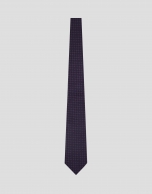 Geometric jacquard silk tie in navy/pink/white