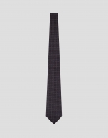 Geometric jacquard silk tie in navy/orange/white
