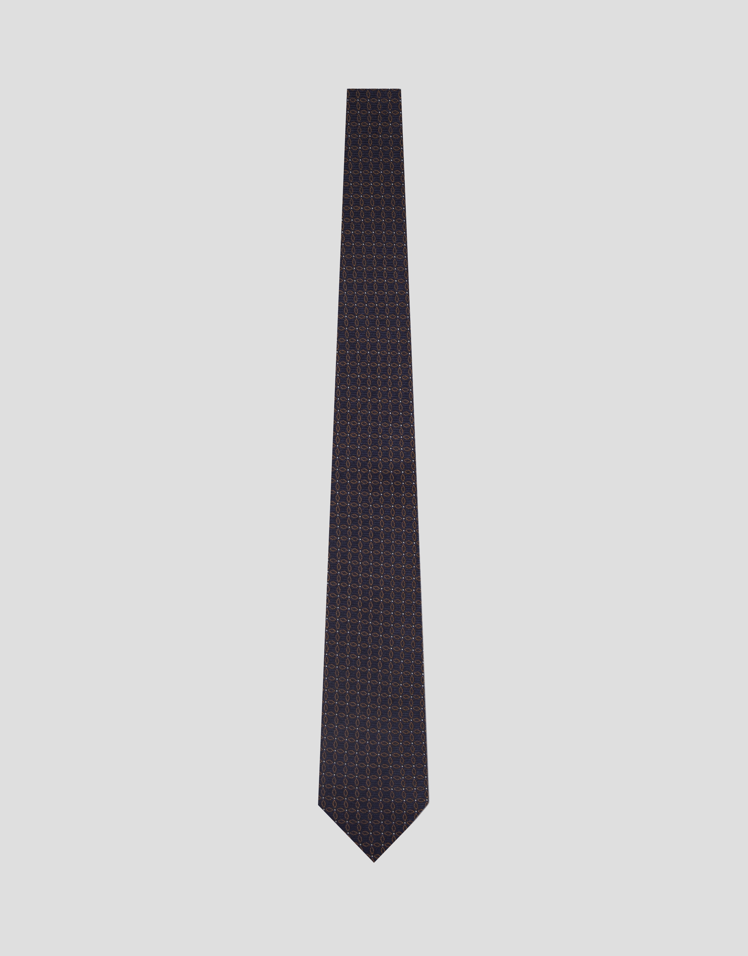 Geometric jacquard silk tie in navy/orange/white