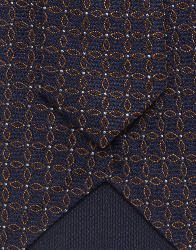 Geometric jacquard silk tie in navy/orange/white