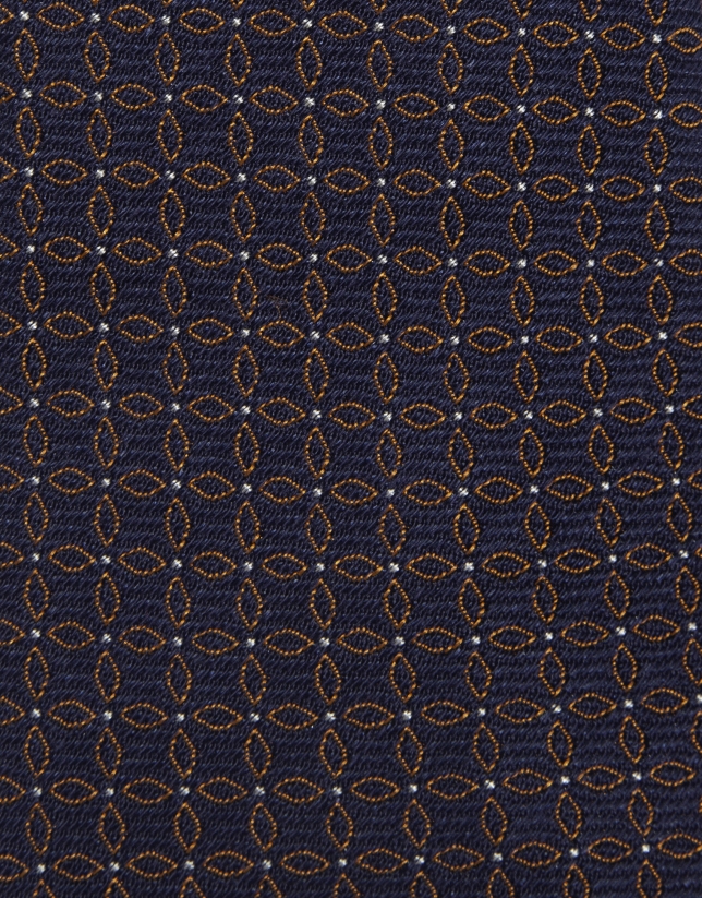 Geometric jacquard silk tie in navy/orange/white