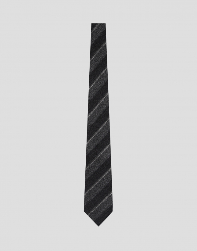 Corbata seda/lana rayas tonos grises