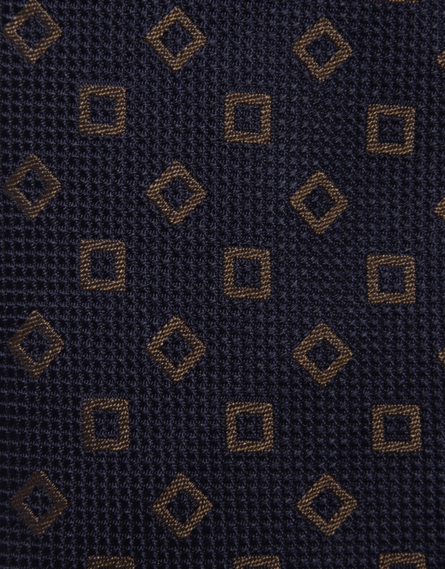 Corbata de seda marino con jacquard geométrico marrón