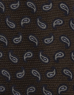 Brown silk tie with navy/white paisley jacquard