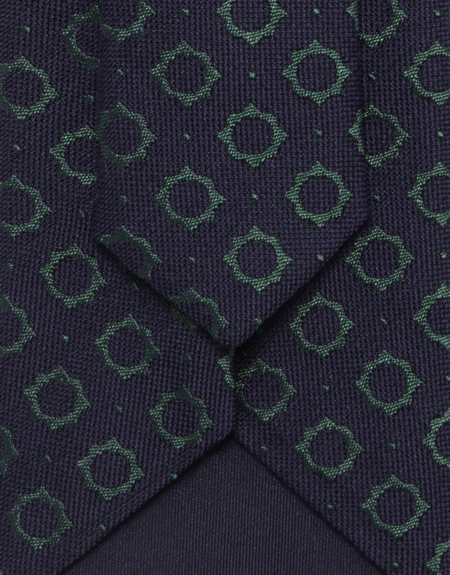 Navy green geometric jacquard silk tie