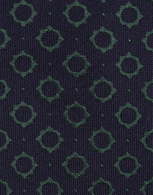 Navy green geometric jacquard silk tie