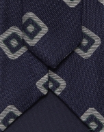 Navy blue silk tie with white/green square jacquard