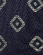 Navy blue silk tie with white/green square jacquard