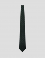 Green silk jacquard tie with navy/white flowers