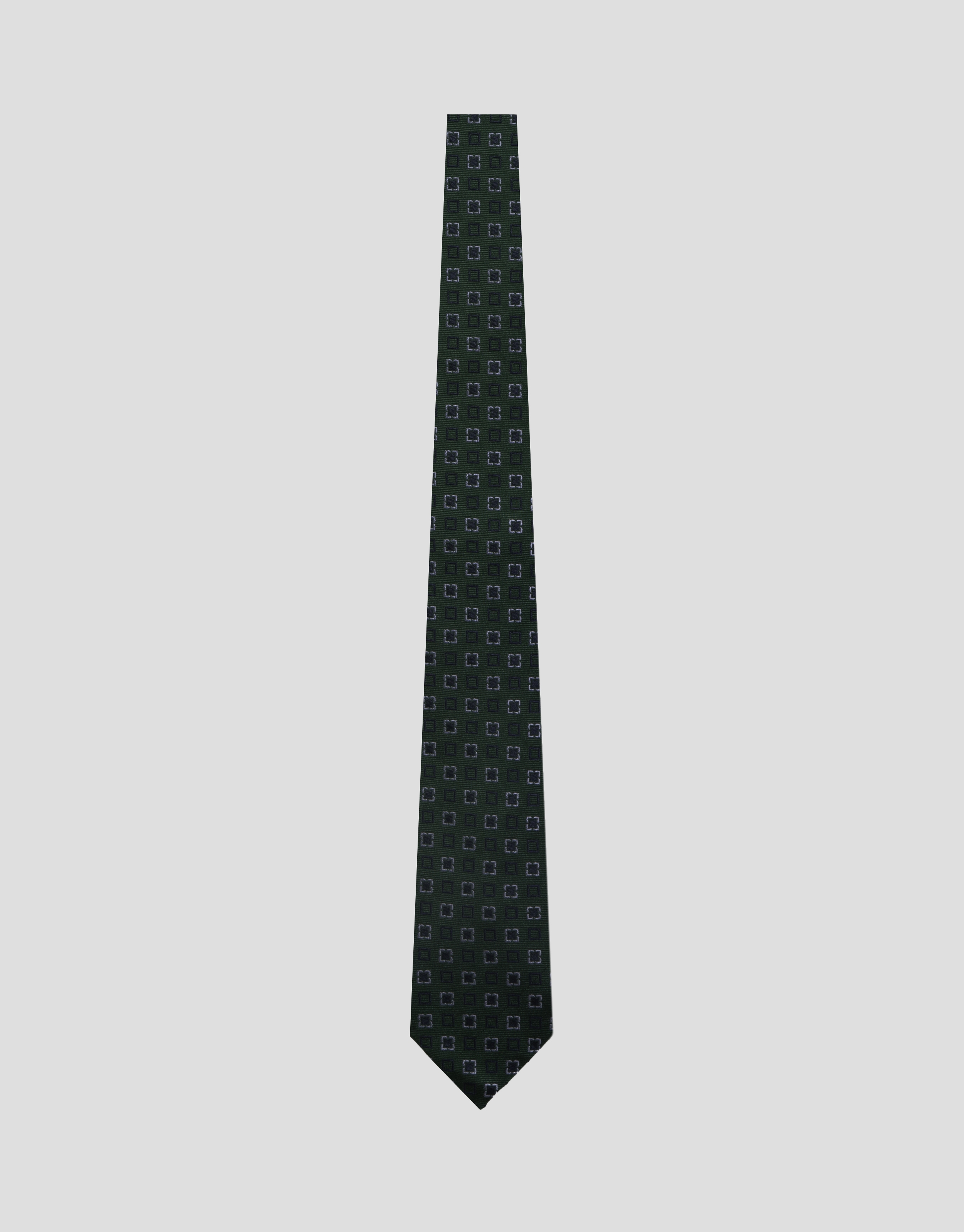 Green silk jacquard tie with navy/white flowers