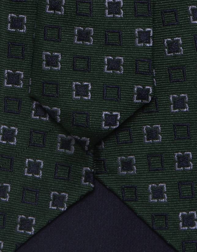 Green silk jacquard tie with navy/white flowers