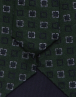 Green silk jacquard tie with navy/white flowers