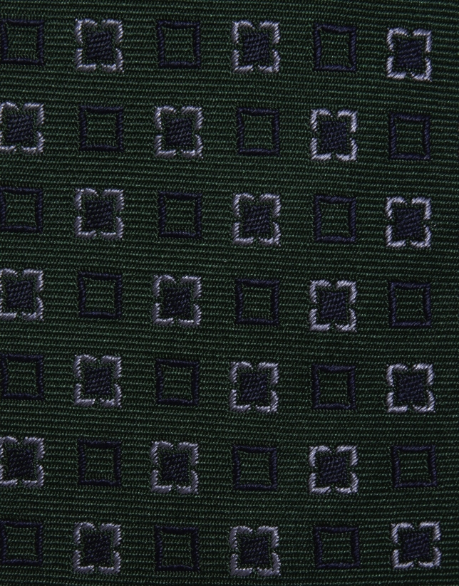 Green silk jacquard tie with navy/white flowers
