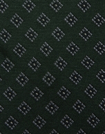 Green silk tie with white/navy geometric jacquard