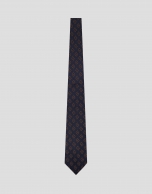 Blue silk tie with orange geometric jacquard