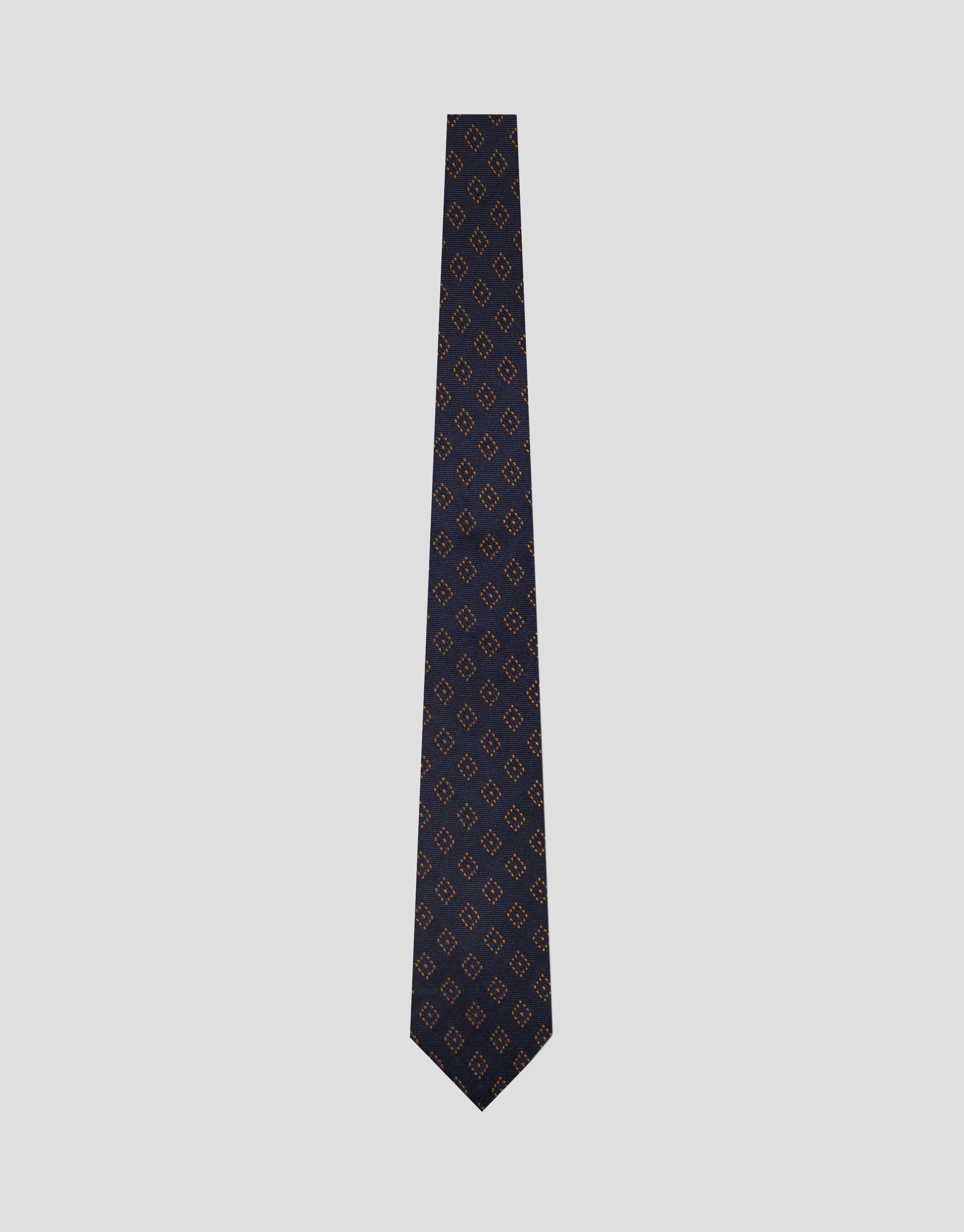 Blue silk tie with orange geometric jacquard