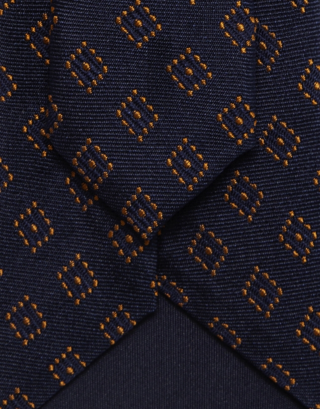 Blue silk tie with orange geometric jacquard